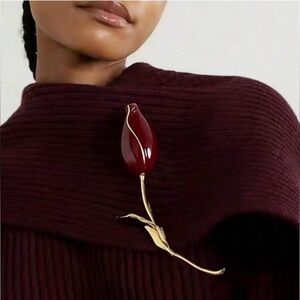 Sculptural Crimson Tulip Brooch